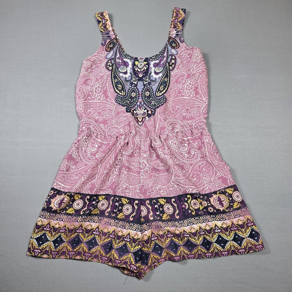 Xhilaration Romper Women's Size Medium Pink Purple Yellow Paisley Boho Flowy